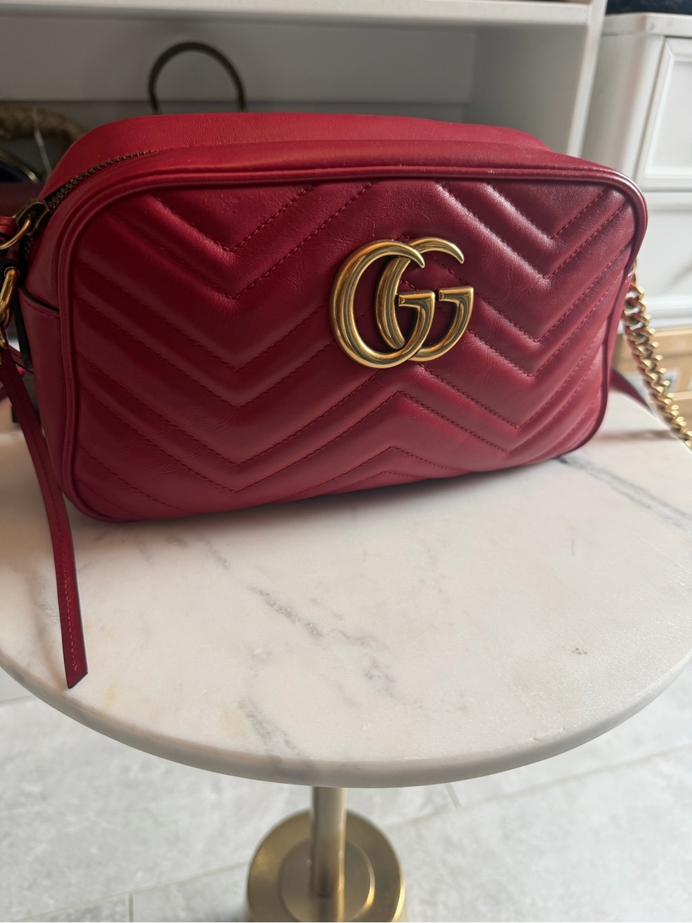 Gucci Red Marmont Matelassé Leather Camera Bag